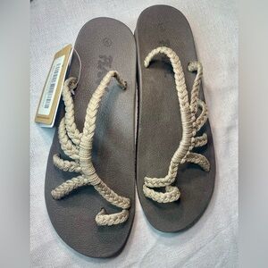 Women’s Braided Rope Toe-Loop Sandals - Taupe on Brown
